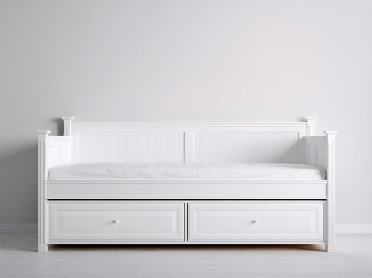 Sofás cama de madera con cajones 200x90x85 cm blanco - diseño clásico - para dormitorio y salón-Casamyio