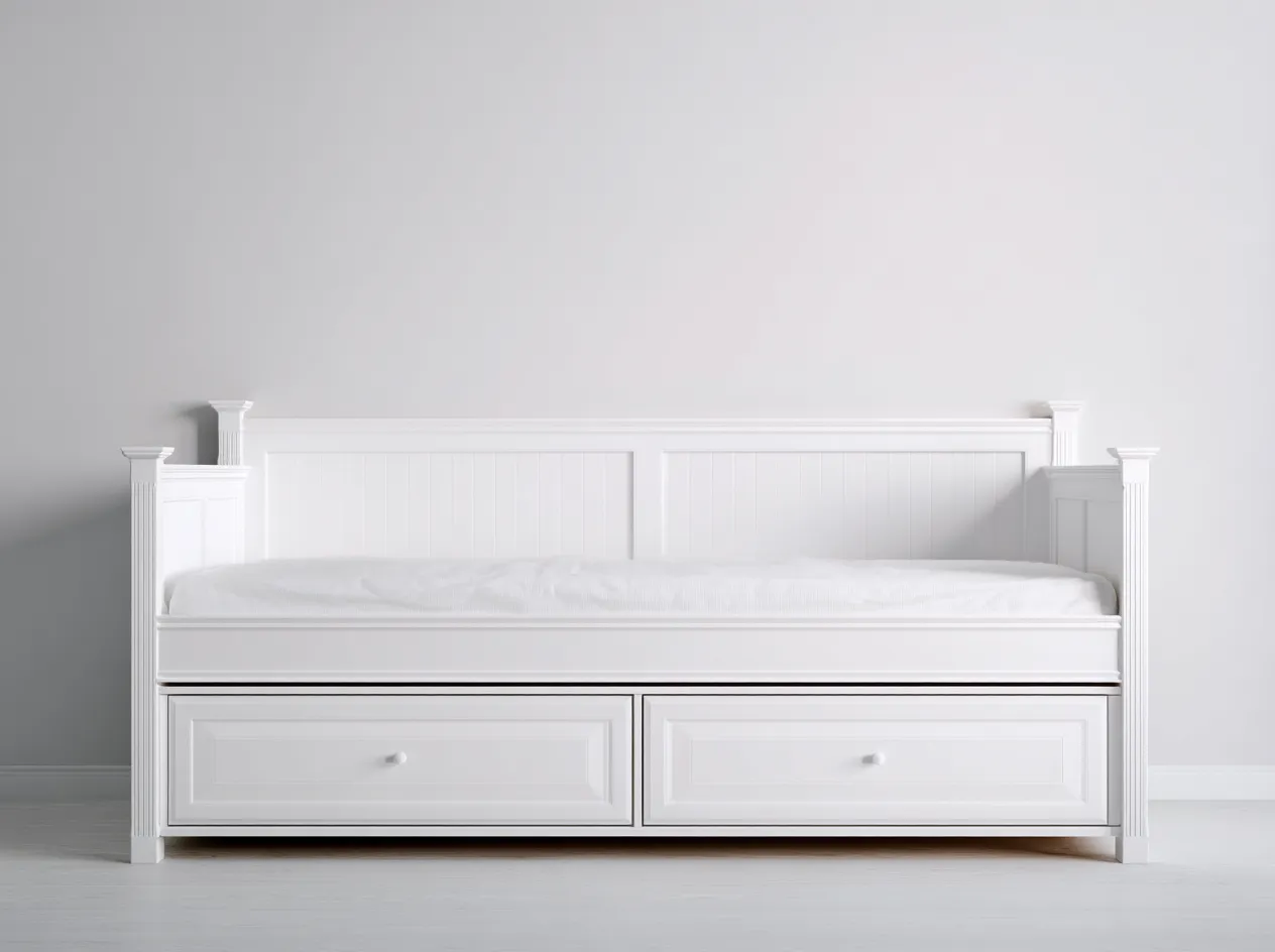 Sofás cama de madera con cajones 200x90x85 cm blanco - diseño clásico - para dormitorio y salón-Casamyio