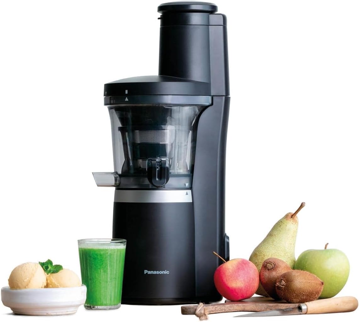Panasonic MJ L700KXE slow juicer - extractor de zumos de prensado lento negro mate con boca de 75 mm y cuerpo de acero inoxidable-Casamyio