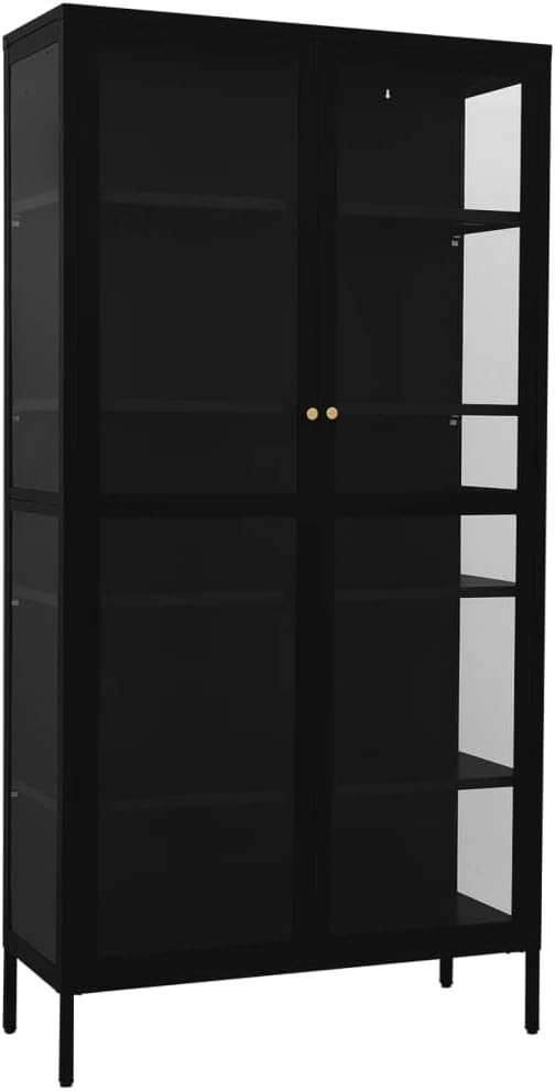vidaXL vitrina estantería negra - alacena de acero y vidrio templado - 90 por 40 por 180 cm - para libros oficina y salón-Casamyio