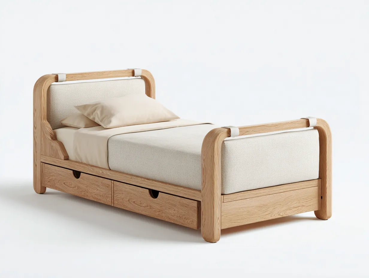 Camas individuales madera color roble claro con cajones 200x100x95 cm - diseño moderno para dormitorio-Casamyio
