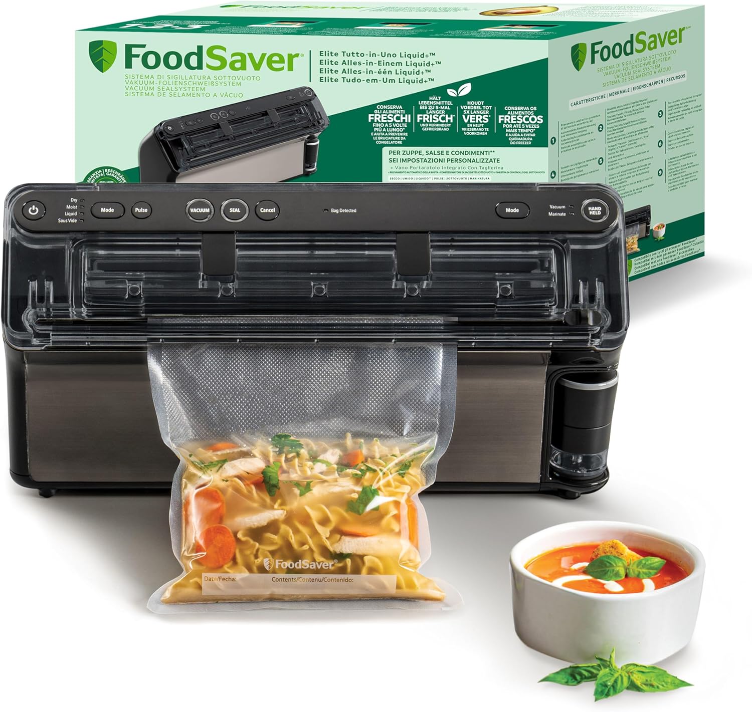 FoodSaver Elite All in One Liquid Plus - envasadora al vacío de acero inoxidable para líquidos alimentos frescos y conservación prolongada-Casamyio