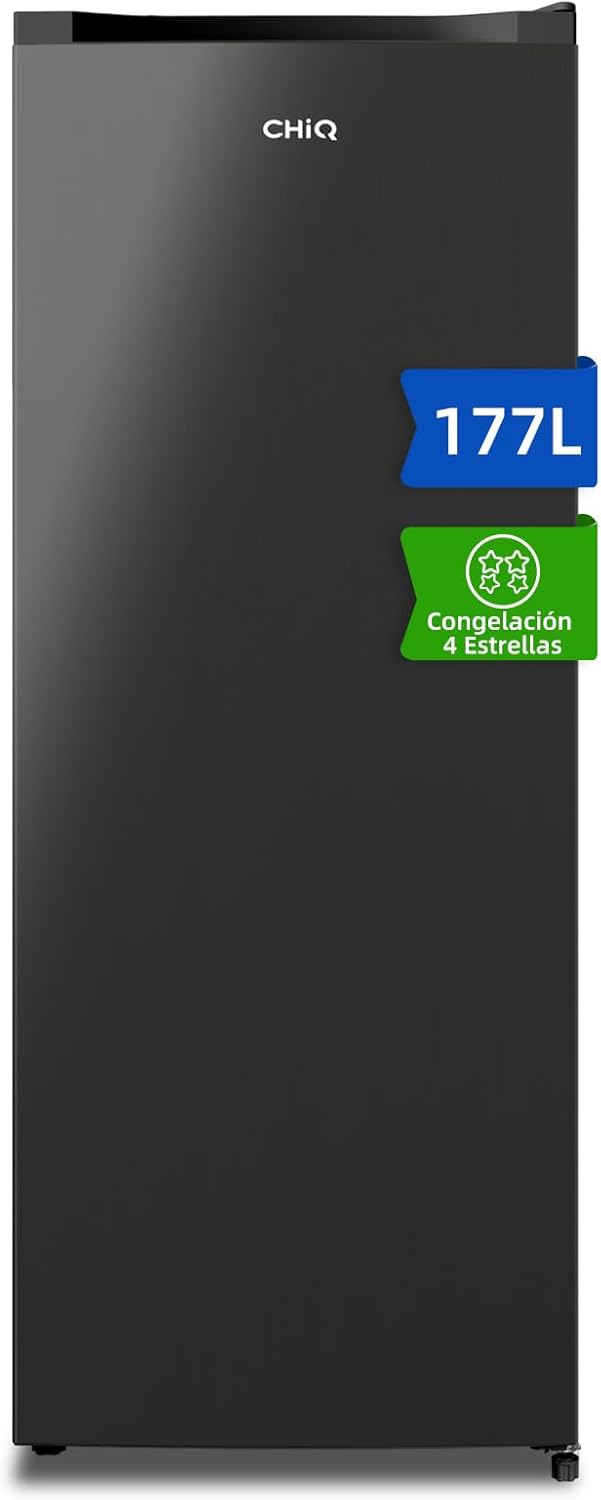 Congelador vertical CHiQ CSD208D4E - 177 litros - negro acero - congelación cuatro estrellas - 39 dB - pies ajustables - puerta reversible-Casamyio