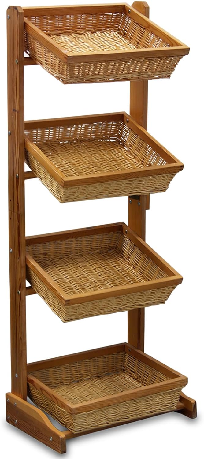 Estantería multiusos para comercios - expositor natural de madera - cuatro estantes - soporte para tienda cocina y presentación de productos-Casamyio