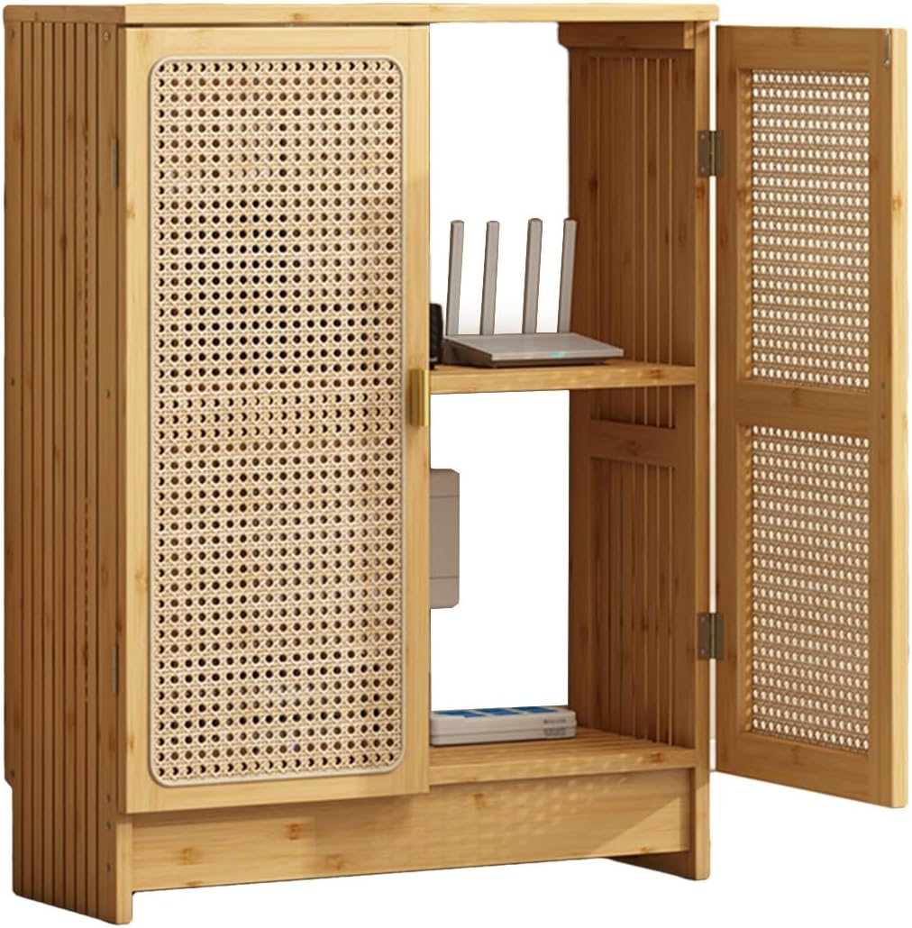 Caja de almacenamiento WiFi de bambú - gabinete de suelo para router y módem - organizador de cables y regleta para hogar u oficina-Casamyio