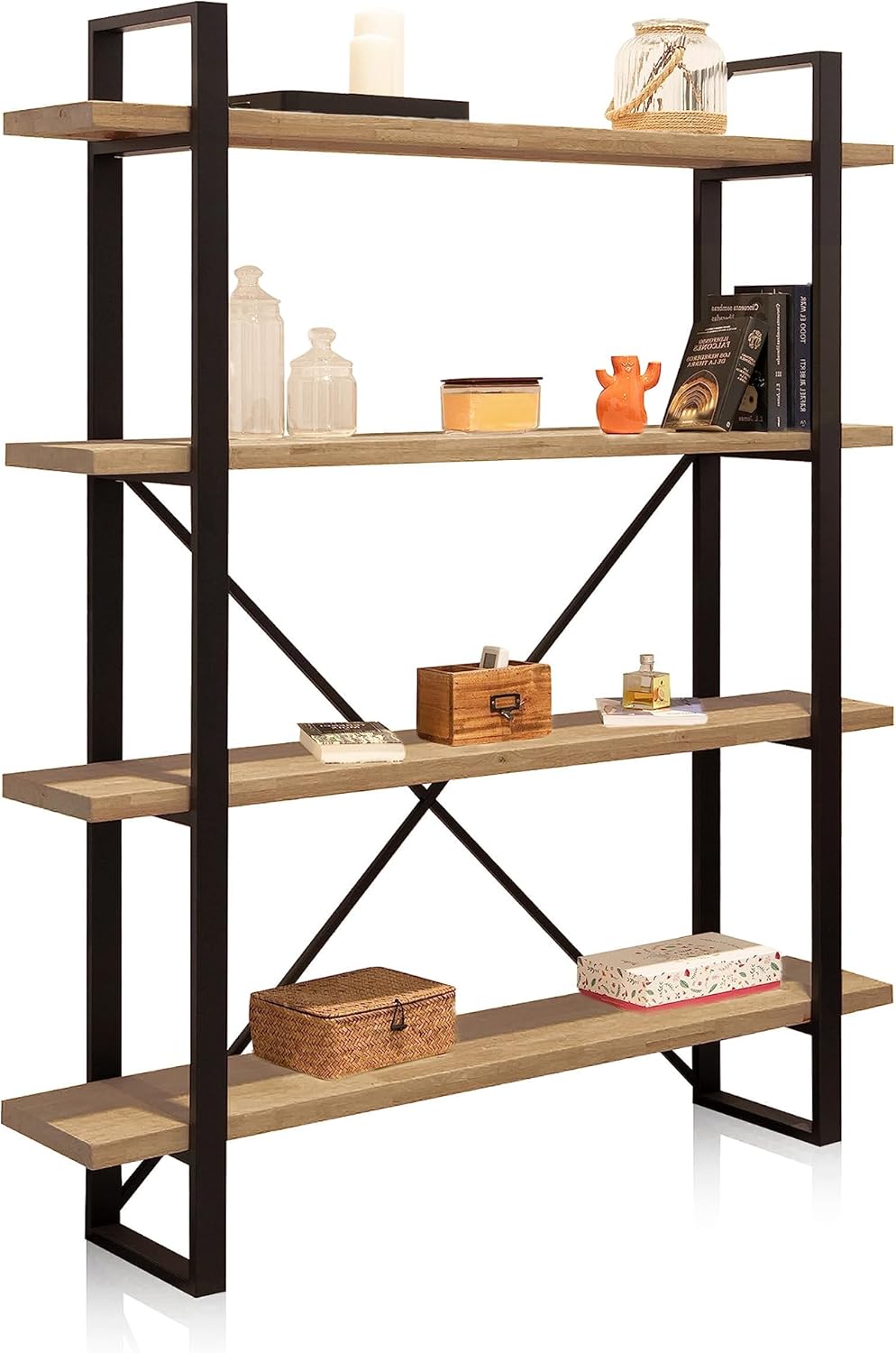 Estantería alta duehome Plank - cuatro estantes - acabado roble boreal y estructura metálica negra - 150 por 180 por 35 cm-Casamyio