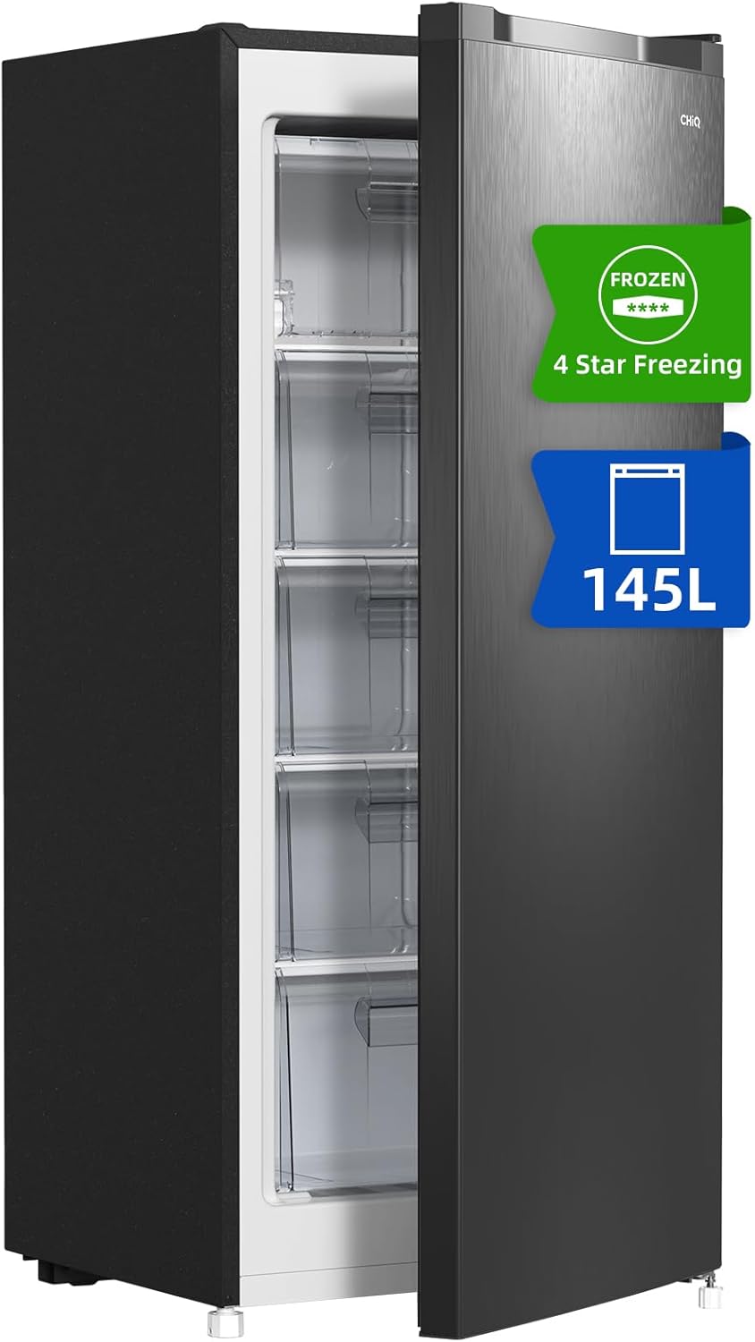 Congelador vertical independiente CHiQ FSD160D4E - 145 litros - negro - congelación rápida - termostato ajustable - puerta reversible-Casamyio