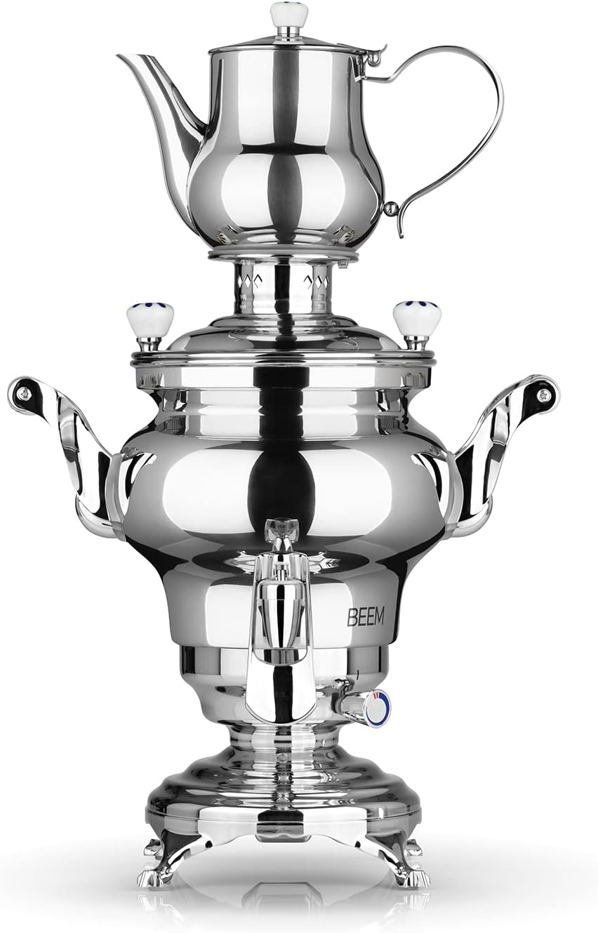 Samovar eléctrico BEEM Odessa acero inoxidable 3 litros con tetera 1 litro colador dispensador y apagado automático-Casamyio
