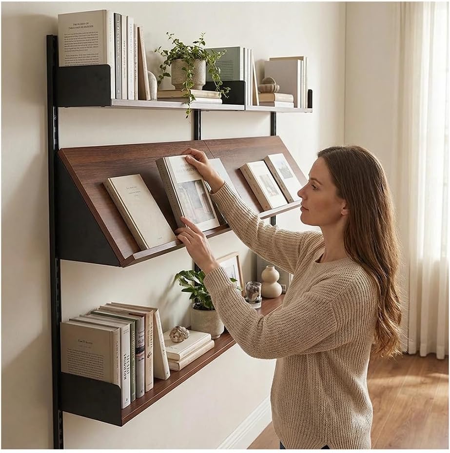 Rygcrud estantería de pared ajustable 120 x 140 cm - estantes flotantes con riel estándar - librería para salón y dormitorio-Casamyio