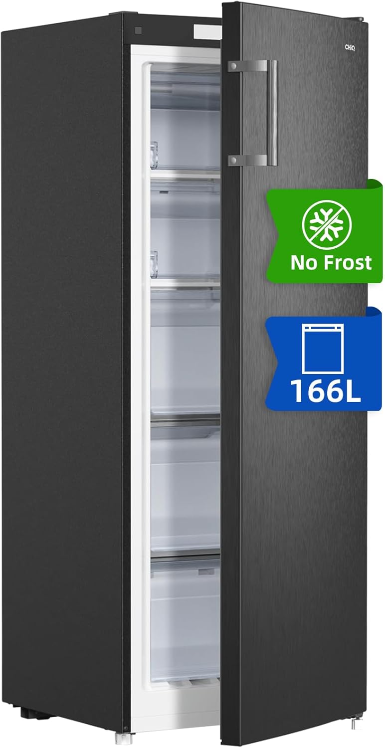 Congelador vertical CHiQ FSD166NE4E - 166 litros - No Frost - cajones XL - control electrónico - inox negro - puerta reversible-Casamyio