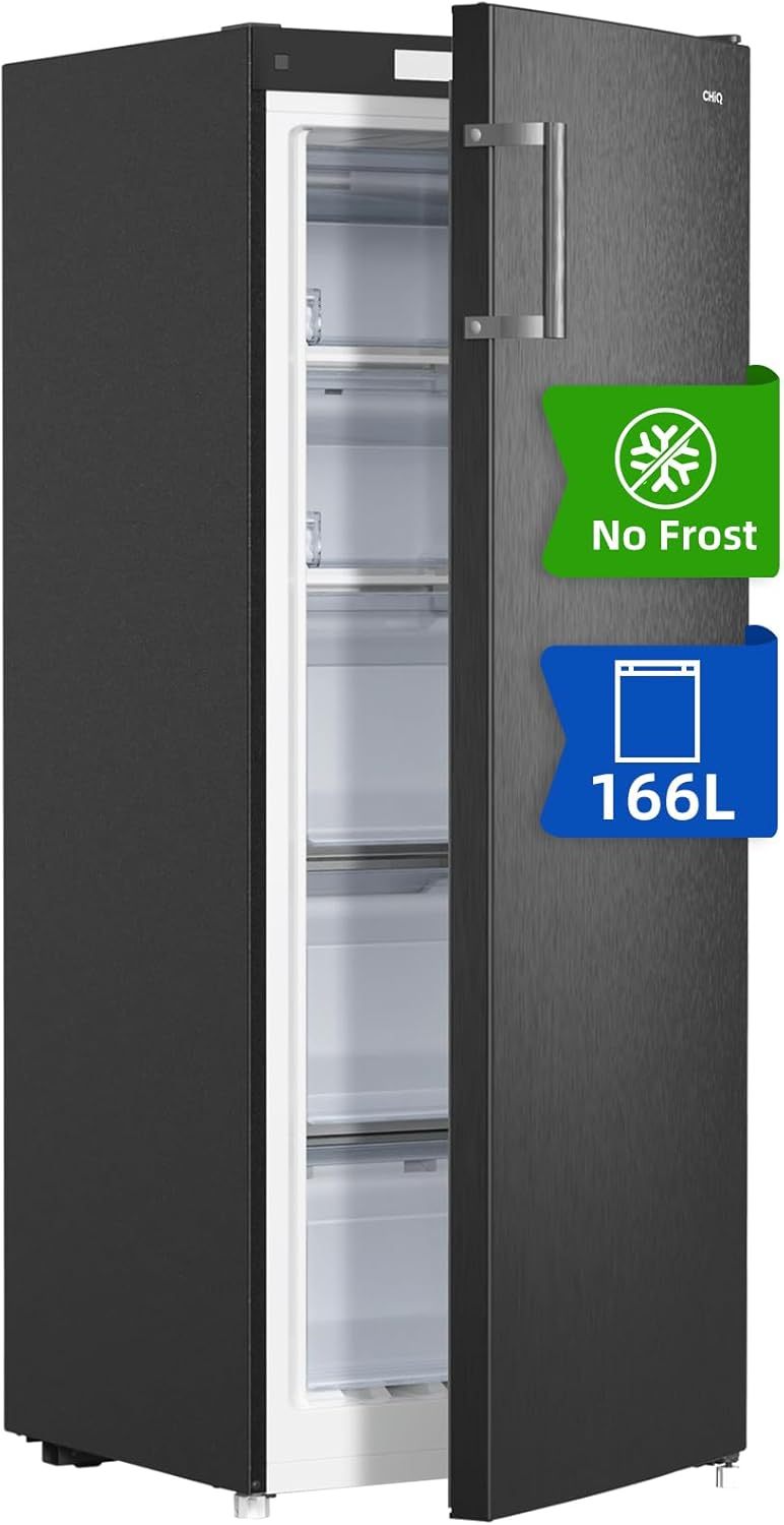 Congelador vertical CHiQ FSD166NE4E - 166 litros - No Frost - cajones XL - control electrónico - inox negro - puerta reversible-Casamyio