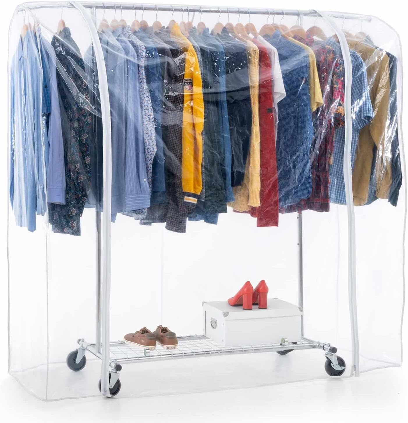 Tatkraft Duncan y Big armario de tela - burro para ropa con funda transparente - ruedas - acero cromado - carga 100 kg-Casamyio