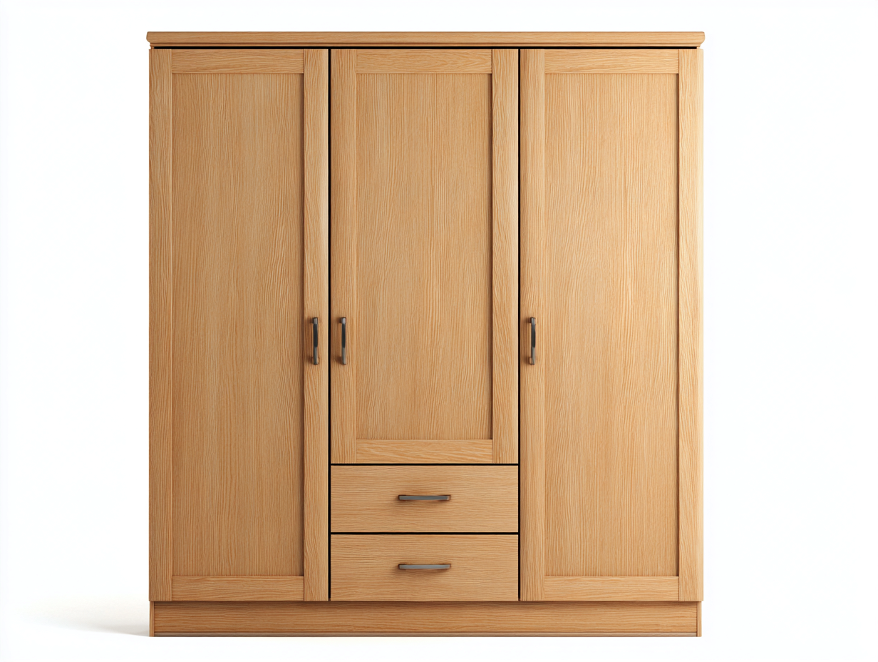 Armarios de tres puertas madera 160x60x190 cm - color natural - estilo moderno almacenamiento-Casamyio