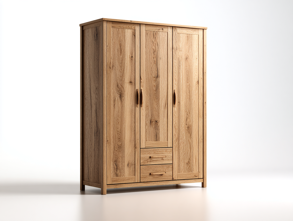 Armarios de tres puertas de madera con cajones 160x60x200 cm roble - diseño natural - para dormitorio-Casamyio