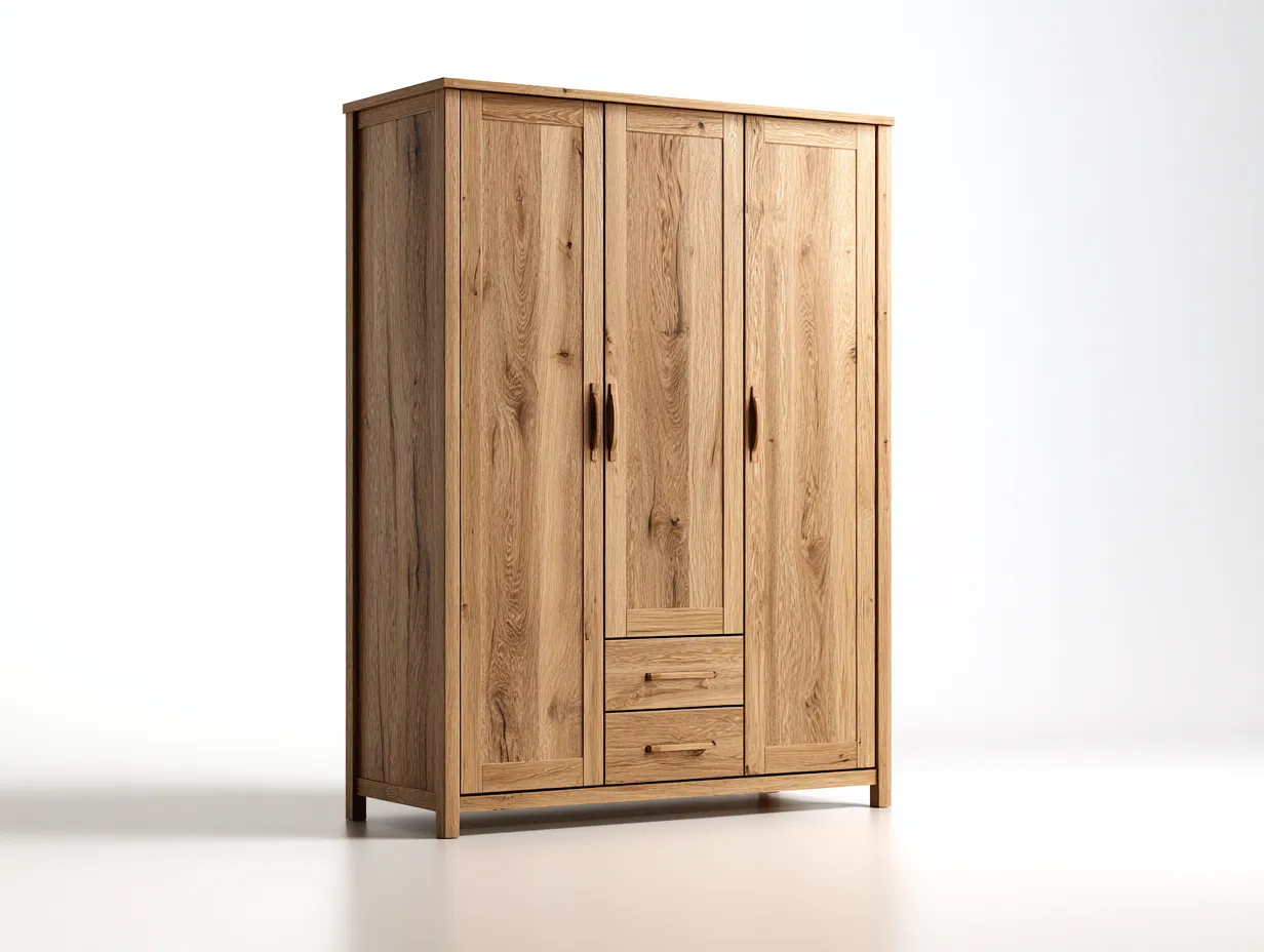 Armarios de tres puertas de madera con cajones 160x60x200 cm roble - diseño natural - para dormitorio-Casamyio