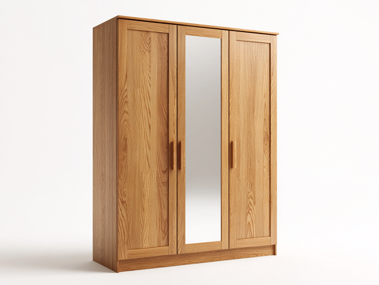 Armarios de tres puertas madera color roble con espejo 160x60x200 cm - diseño clásico para sala de estar-Casamyio