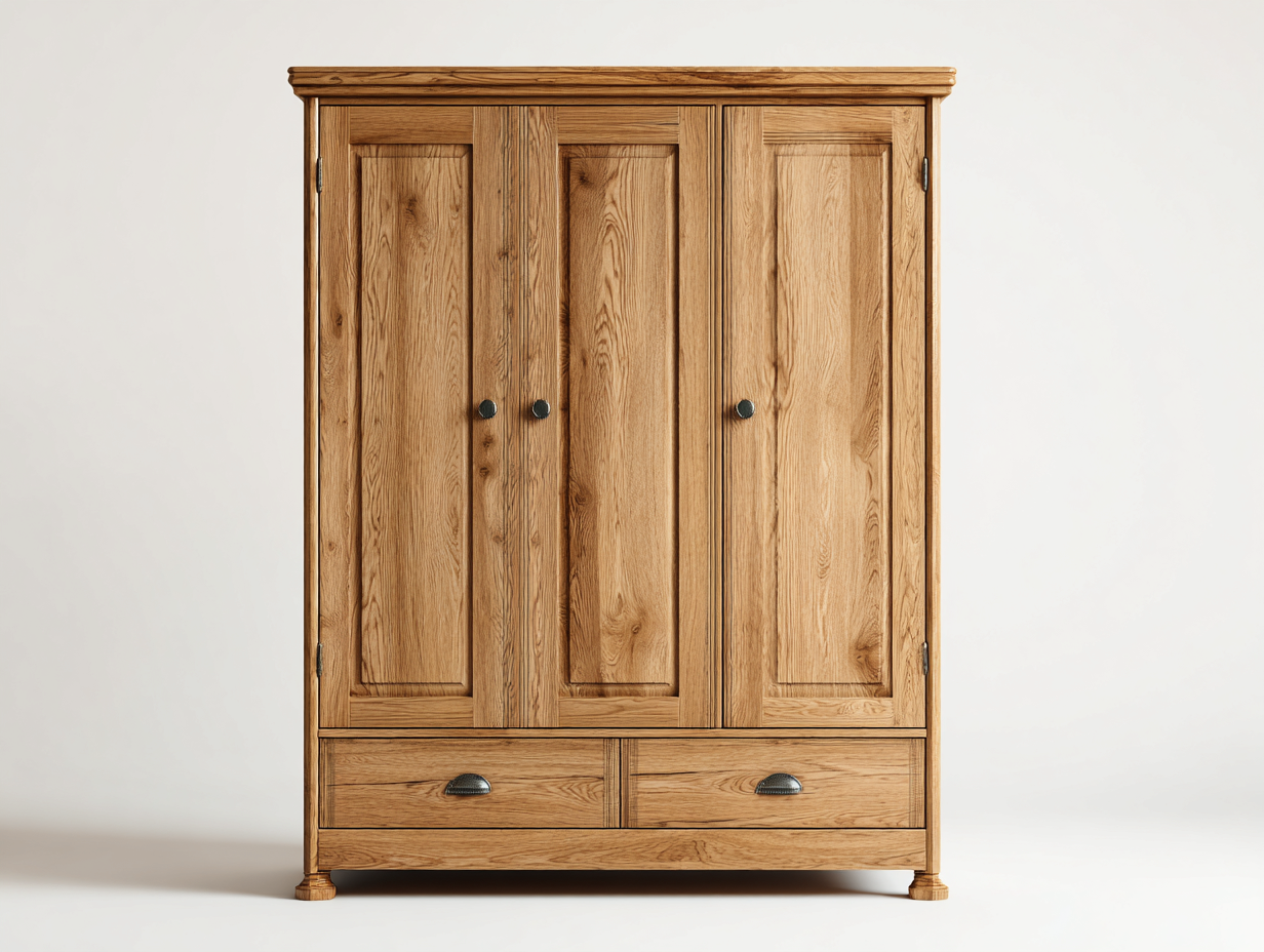 Armarios de tres puertas madera 155x60x185 cm - color natural - estilo clásico almacenamiento-Casamyio