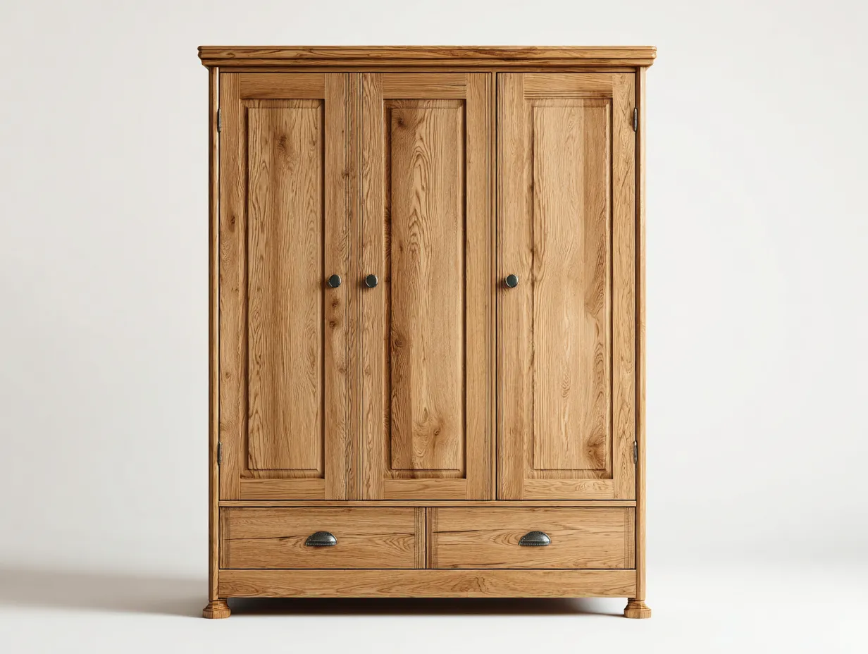 Armarios de tres puertas madera 155x60x185 cm - color natural - estilo clásico almacenamiento-Casamyio