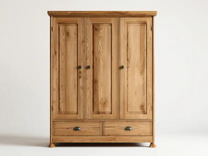 Armarios de tres puertas madera 155x60x185 cm - color natural - estilo clásico almacenamiento-Casamyio