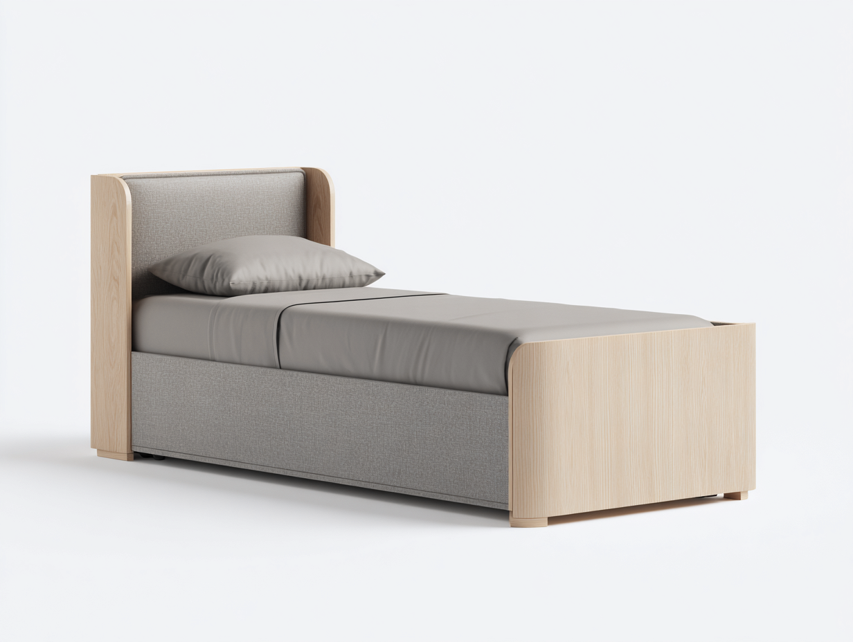 Camas individuales madera color roble claro tapizado gris 200x100x95 cm - diseño moderno para dormitorio-Casamyio