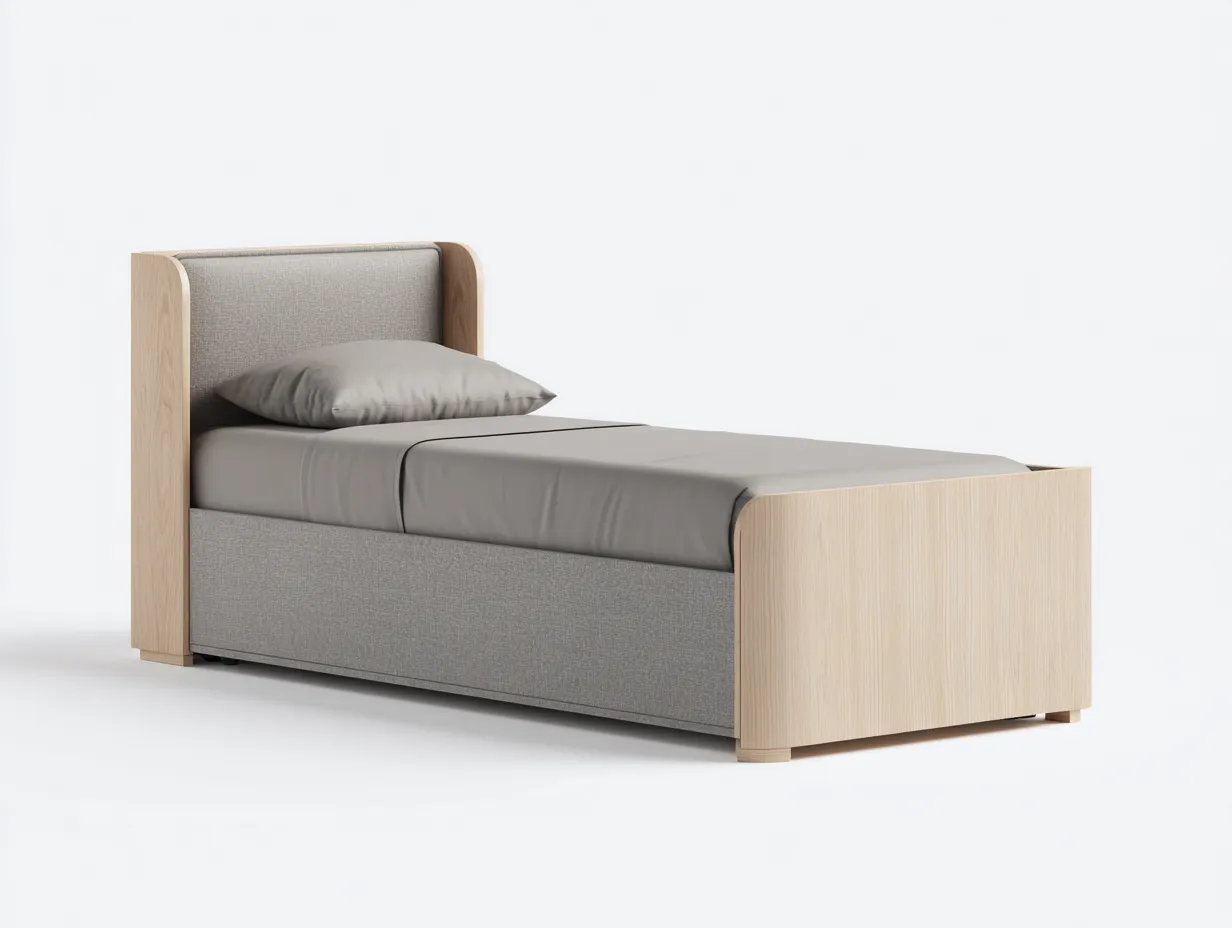 Camas individuales madera color roble claro tapizado gris 200x100x95 cm - diseño moderno para dormitorio-Casamyio