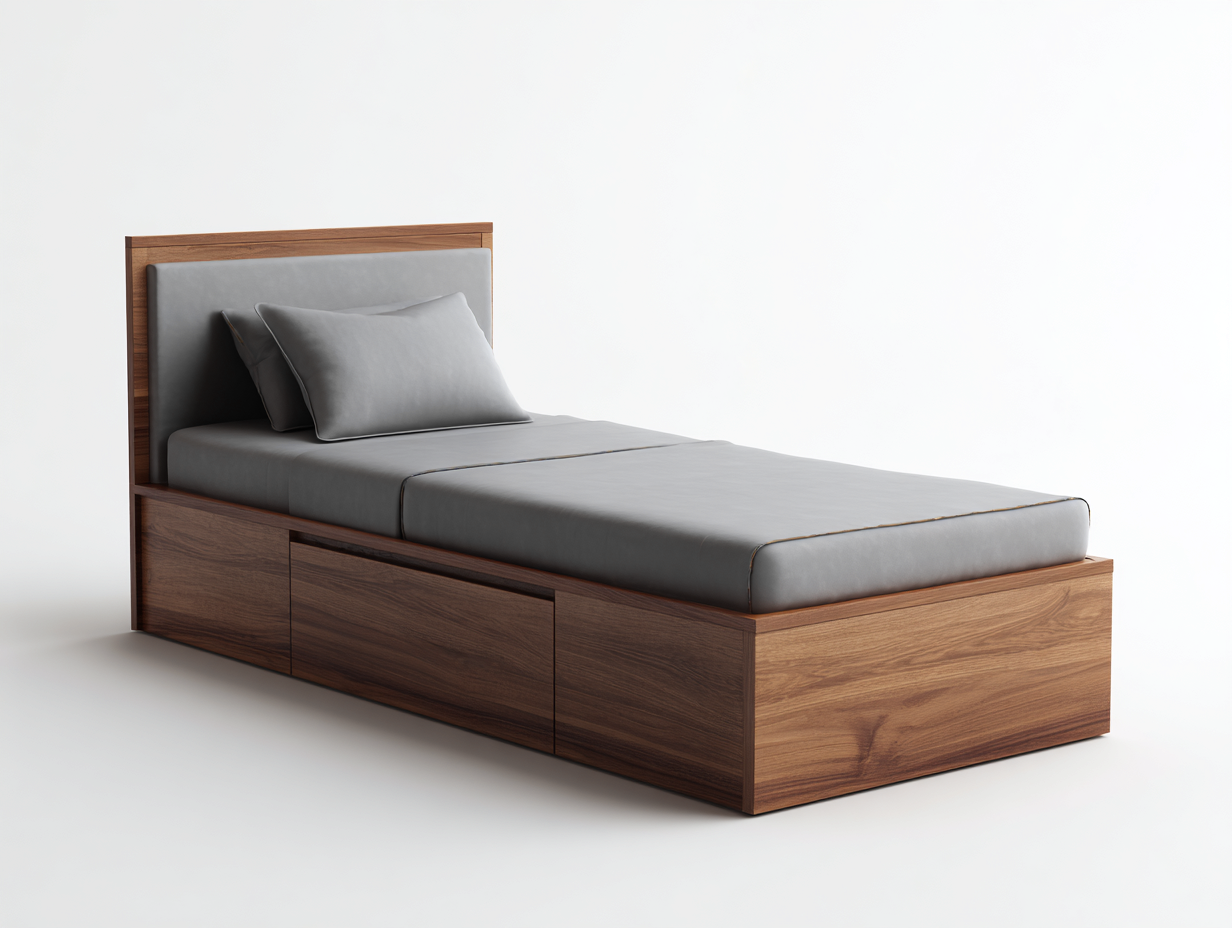 Camas individuales madera nogal con cajón 200x100x90 cm - diseño moderno para dormitorio-Casamyio