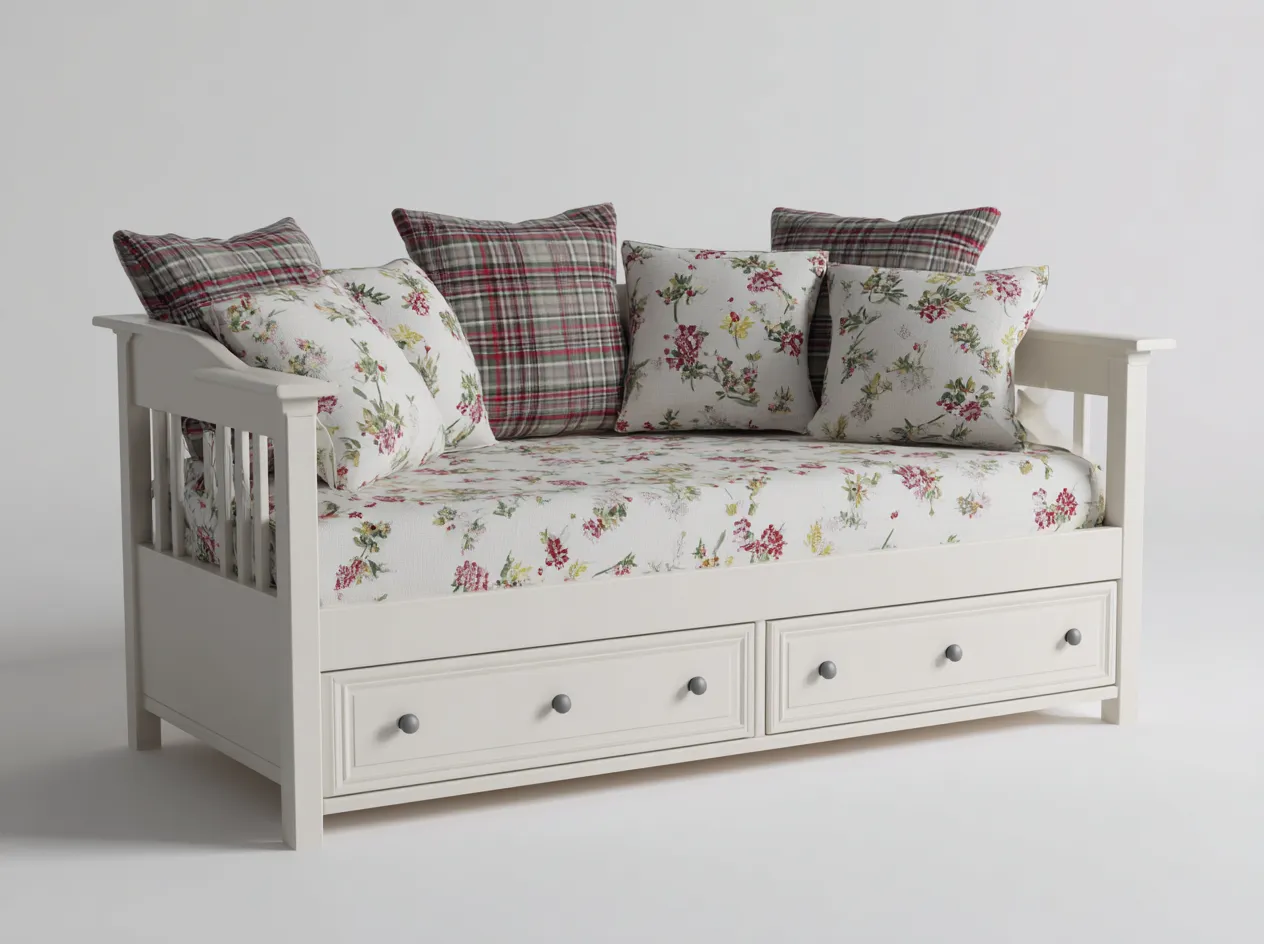 Sofás cama con cajones estructura de madera 200x90x85 cm - Blanco - Estilo clásico multifuncional-Casamyio