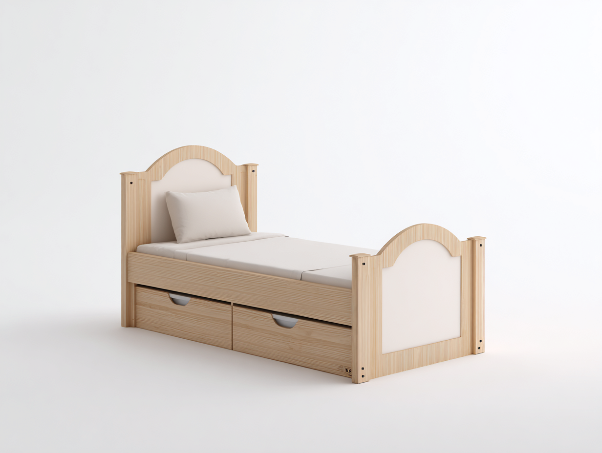 Camas individuales madera natural con cajones 200x100x95 cm - Beige claro - Diseño clásico con almacenamiento-Casamyio