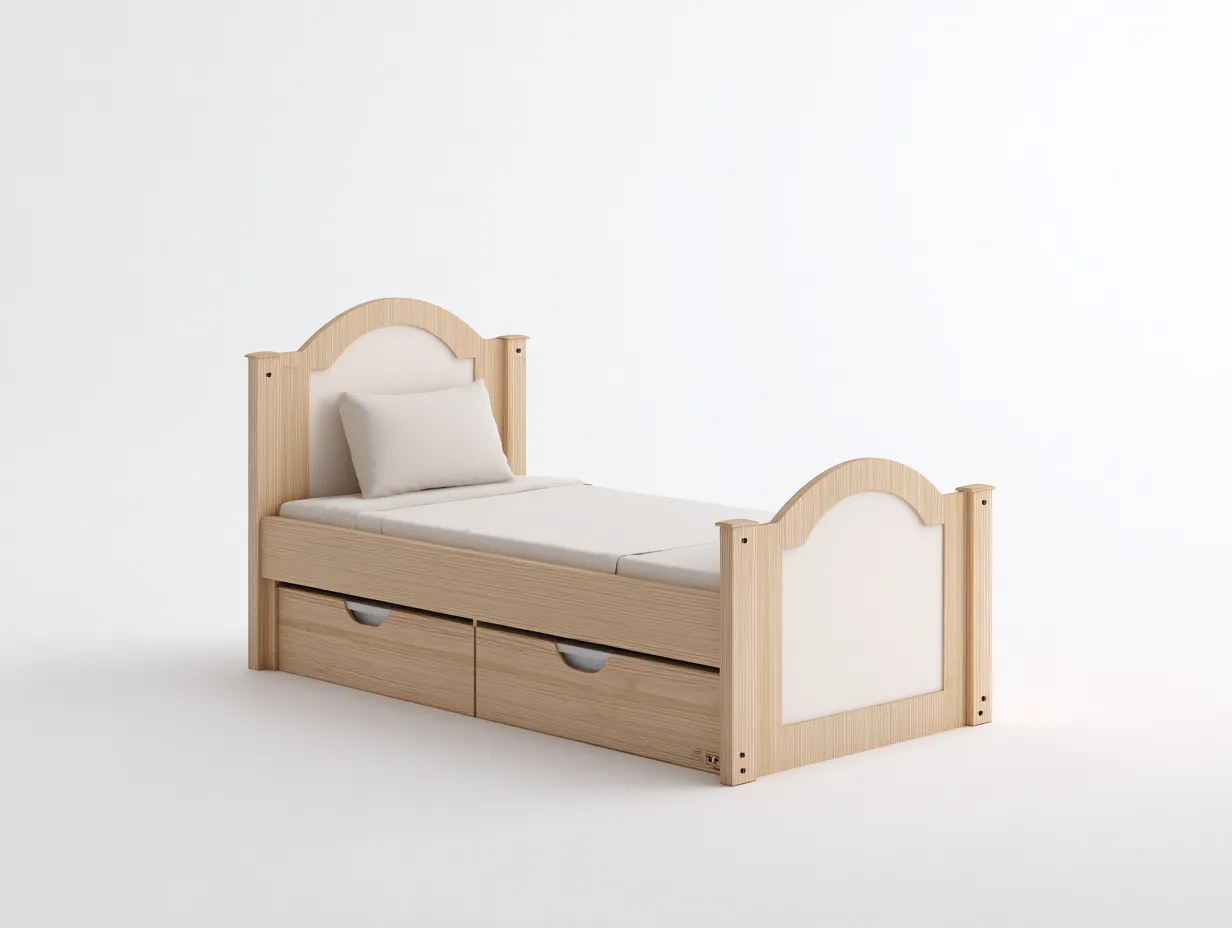 Camas individuales madera natural con cajones 200x100x95 cm - Beige claro - Diseño clásico con almacenamiento-Casamyio