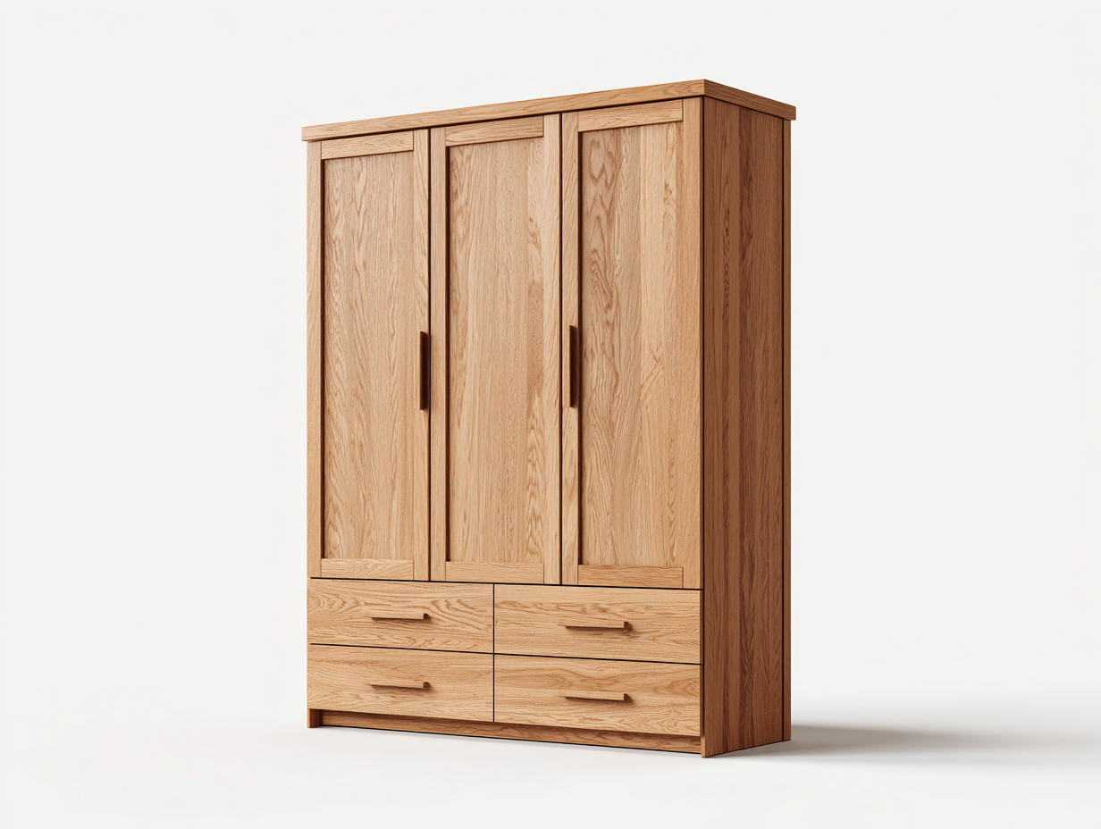 Armarios de tres puertas con cajones madera natural 150x60x200 cm - Roble - Diseño moderno de almacenamiento-Casamyio