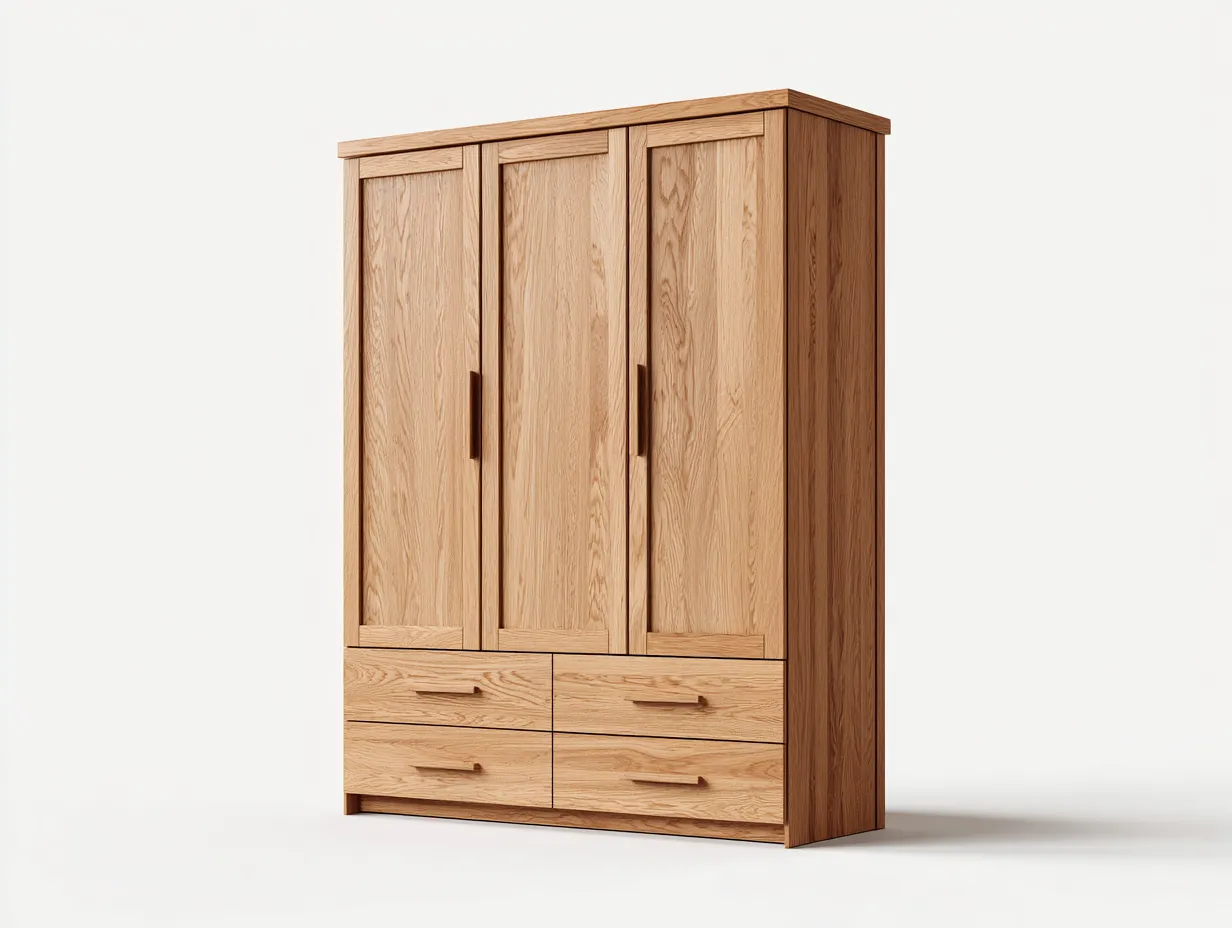 Armarios de tres puertas con cajones madera natural 150x60x200 cm - Roble - Diseño moderno de almacenamiento-Casamyio