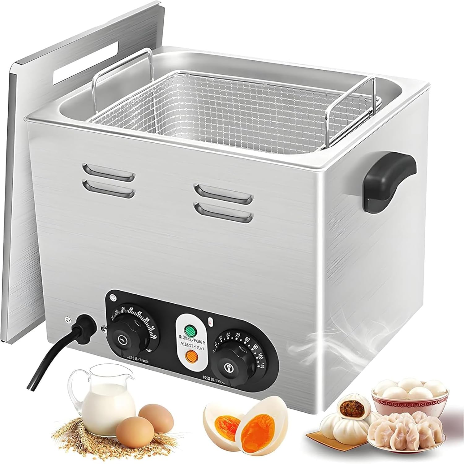 Hervidor comercial de huevos 2600 W - Cocedor eléctrico de acero inoxidable con cesta para 45 huevos-Casamyio
