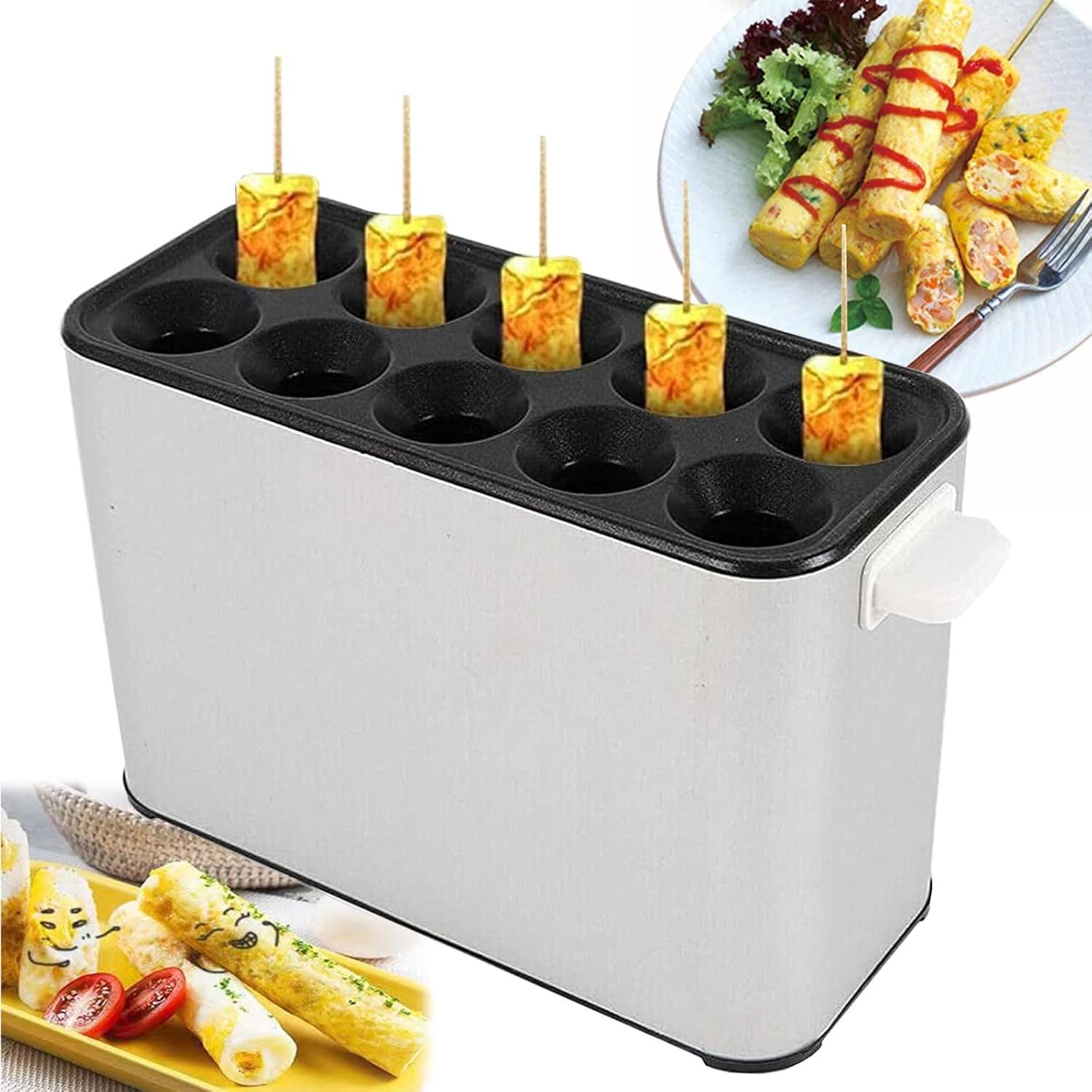 Máquina eléctrica para rollos de huevo - diez tubos con interruptores independientes - revestimiento antiadherente para desayuno comercial-Casamyio