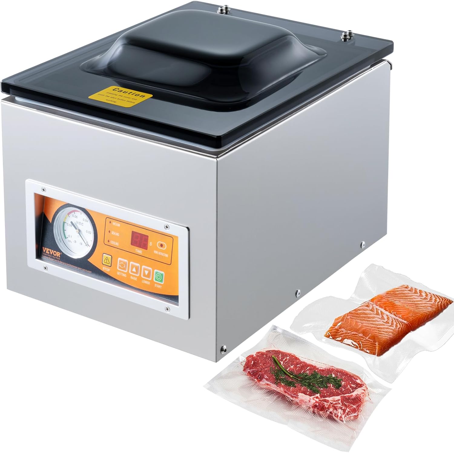 VEVOR sellador al vacío de cámara 260 W - máquina envasadora compacta de acero inoxidable para alimentos húmedos carnes y adobos-Casamyio