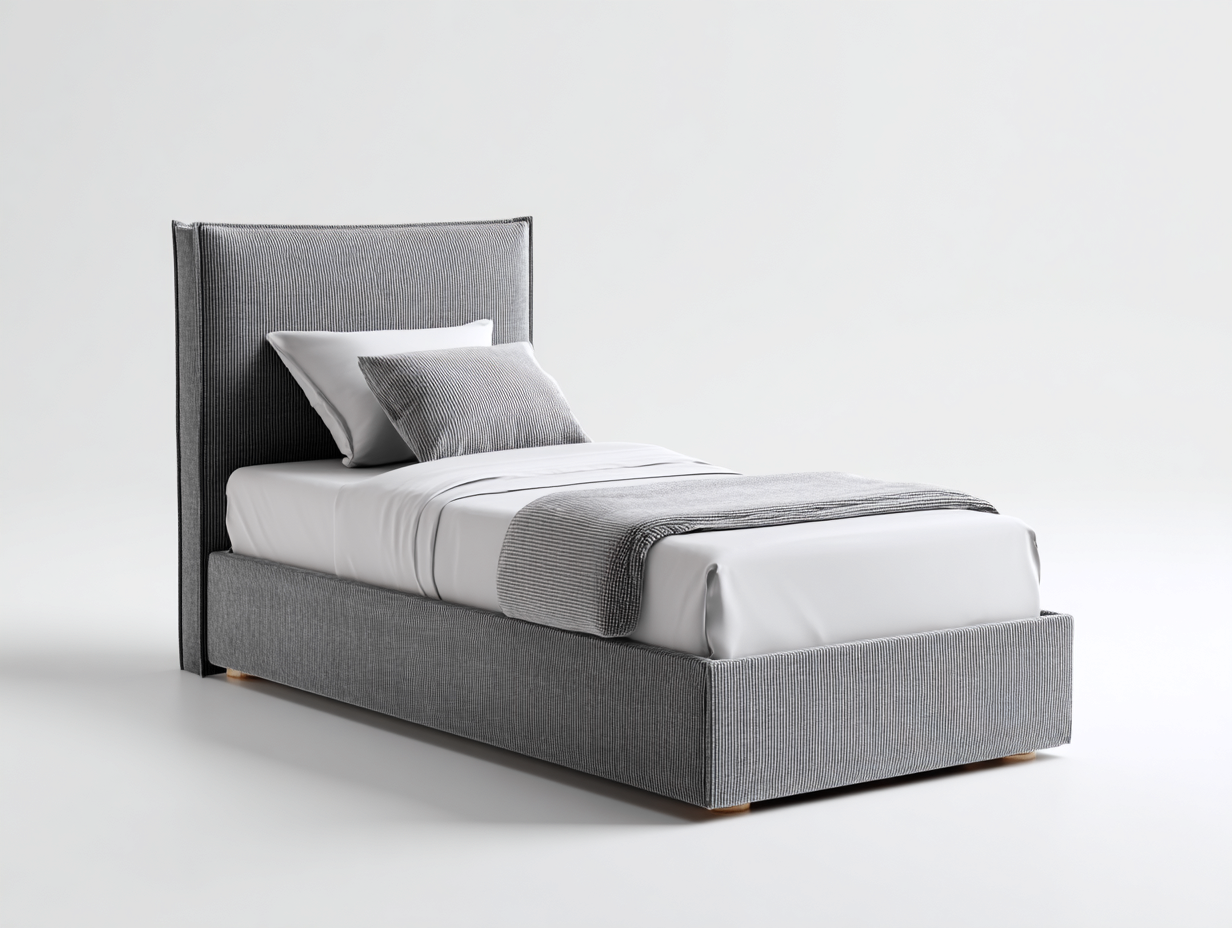 Camas individuales tapizada en tela 200x100x110 cm gris - diseño moderno - para dormitorio-Casamyio