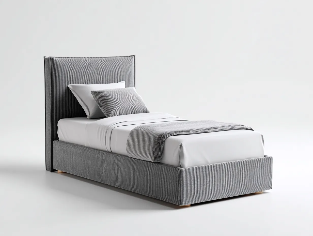 Camas individuales tapizada en tela 200x100x110 cm gris - diseño moderno - para dormitorio-Casamyio