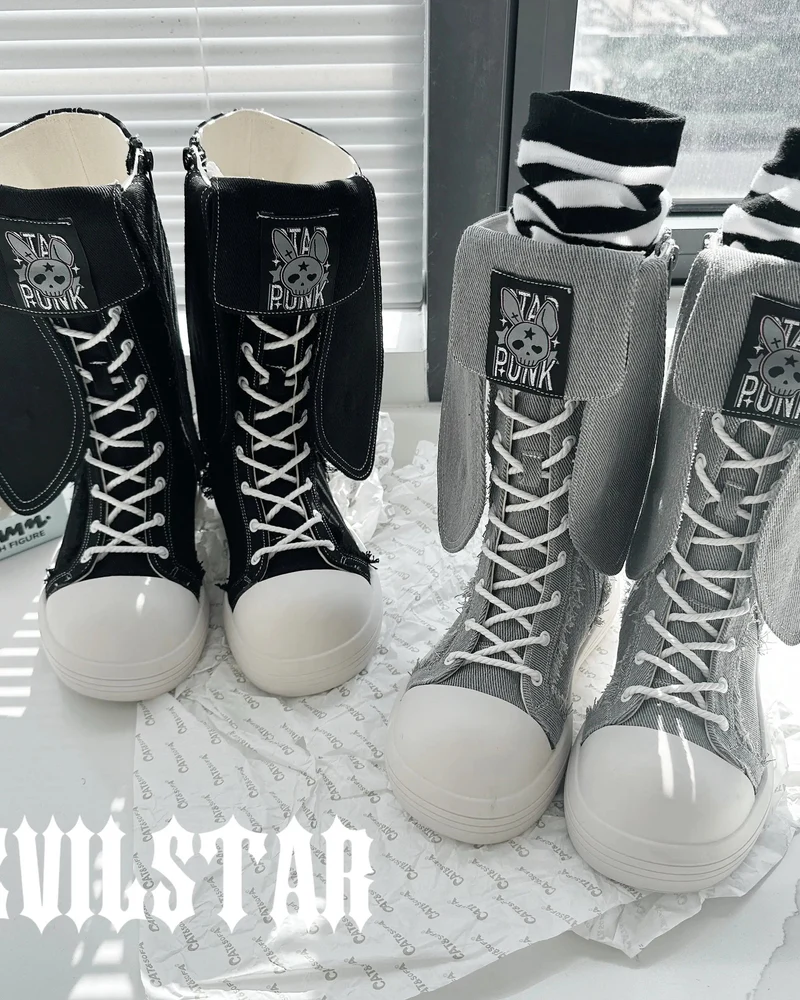 Rebel Rabbit | Frayed Canvas Punk High-Top Boots