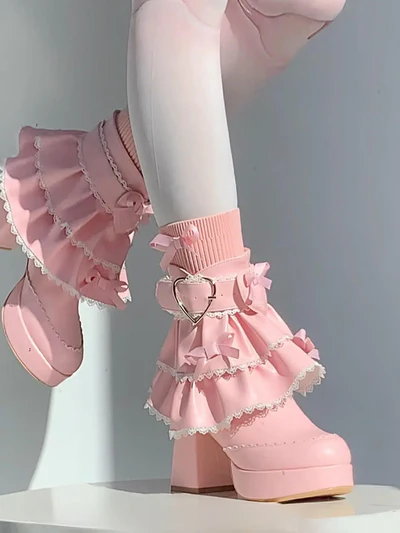 Dollhouse Princess | Ruffle Collar Lace-Up Booties