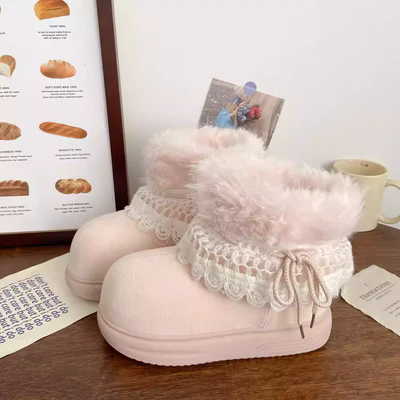 Cozy Cottage | Lace-Trim Fluffy Snow Boots