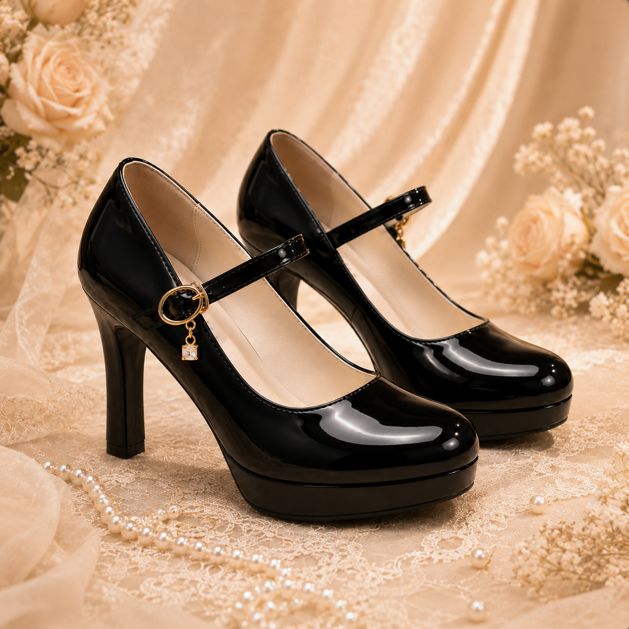 Royal Classic | Single Strap Platform Heels with Charm Buckle