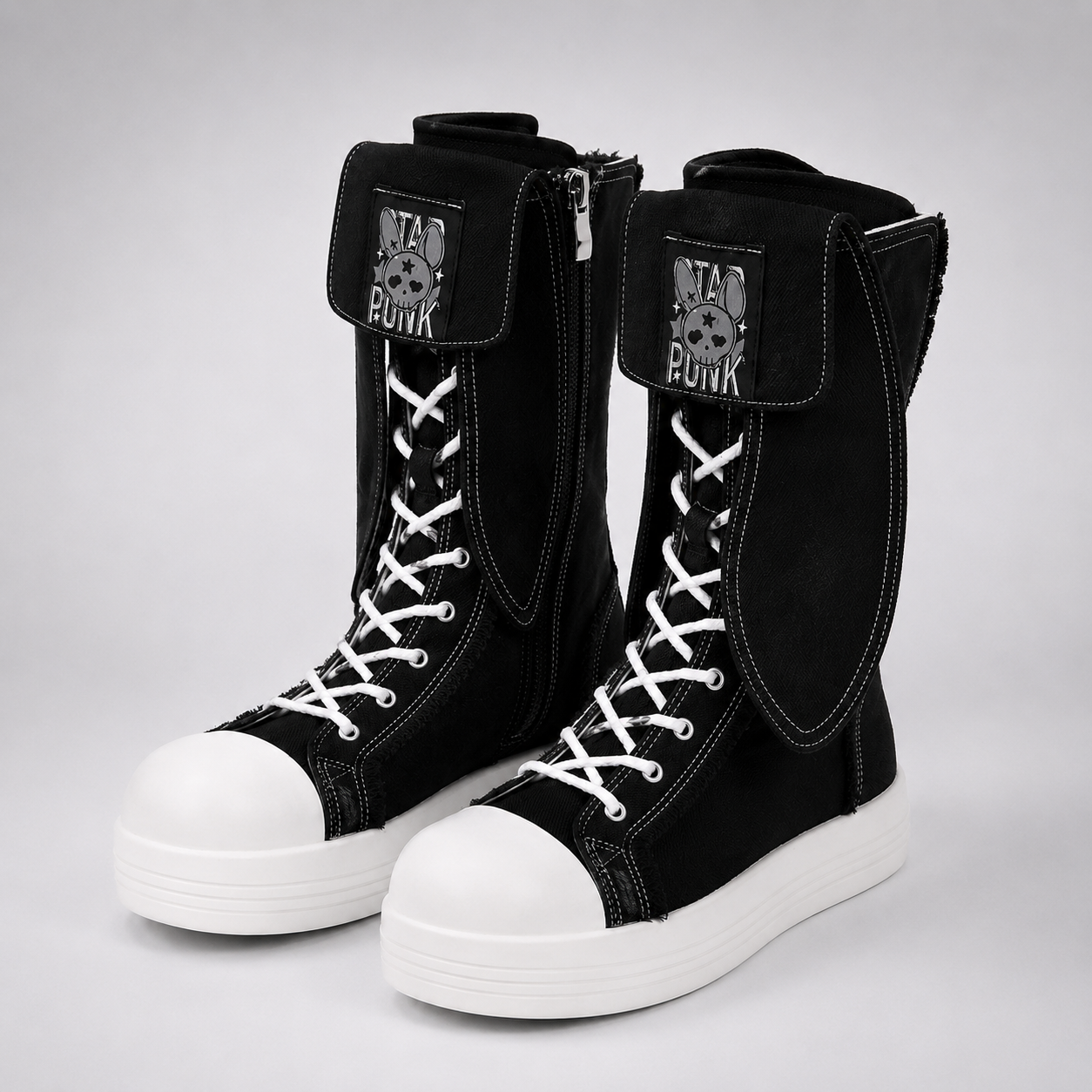 Rebel Rabbit | Frayed Canvas Punk High-Top Boots