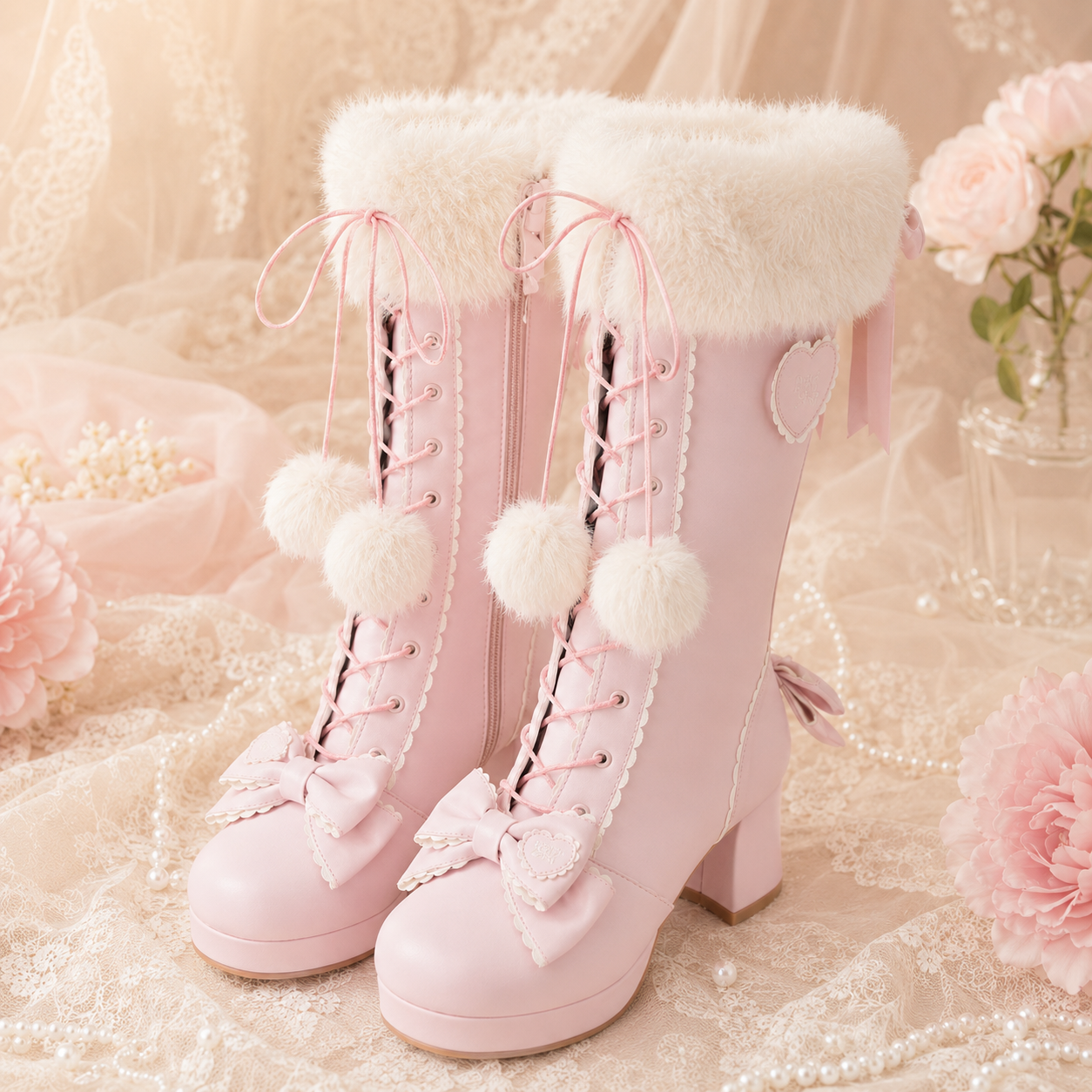Frost Fairy | Fur-Top Knee-High Lace-Up Boots