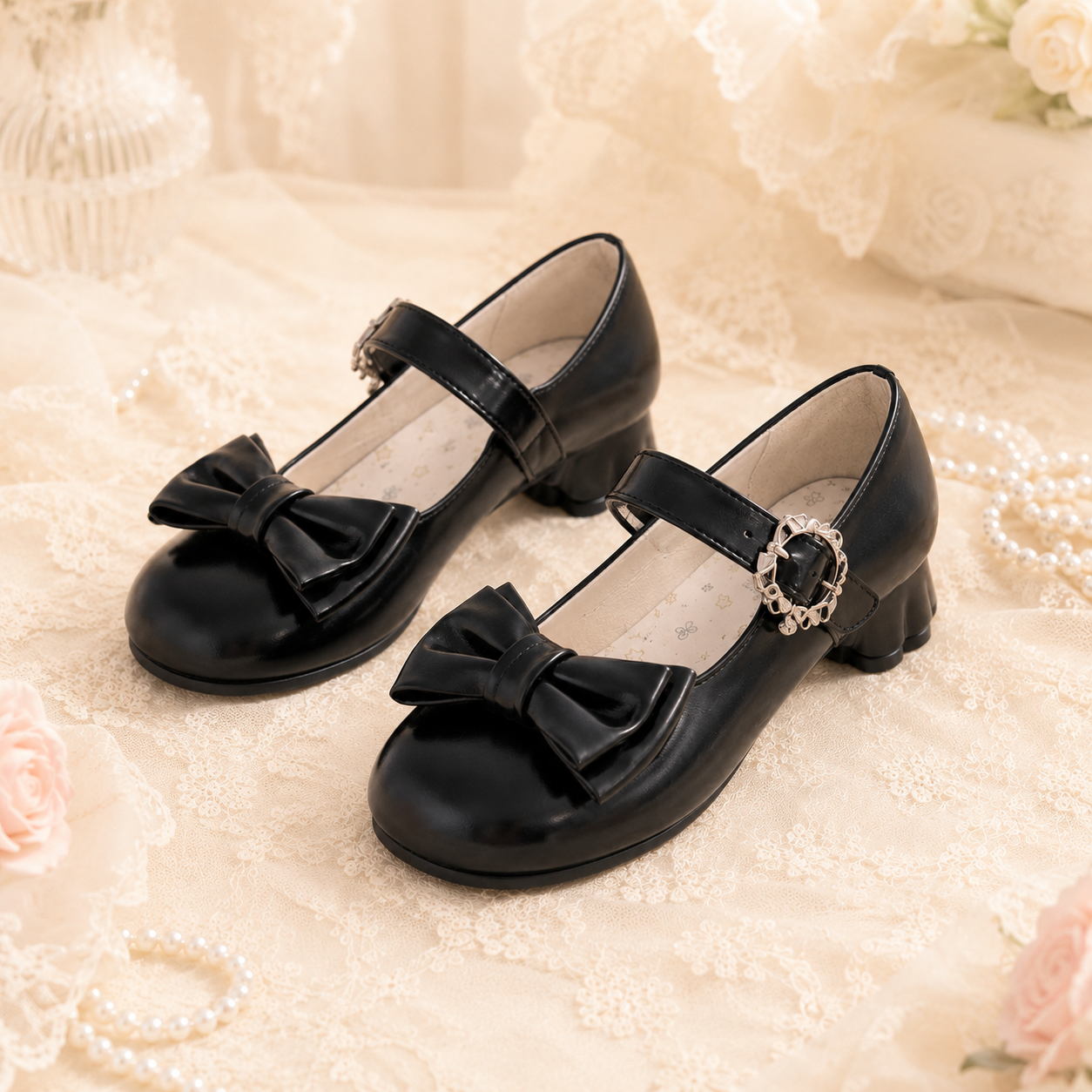 Velvet Paw | Cat-Heel Scalloped Mary Janes
