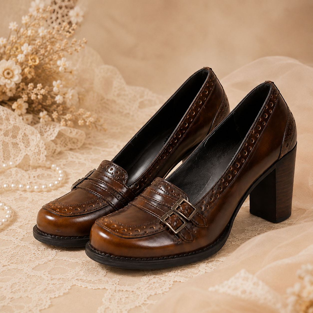 Oxford Scholar | Vintage Brogue Loafer Heels