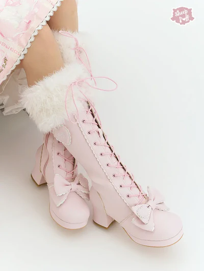 Frost Fairy | Fur-Top Knee-High Lace-Up Boots