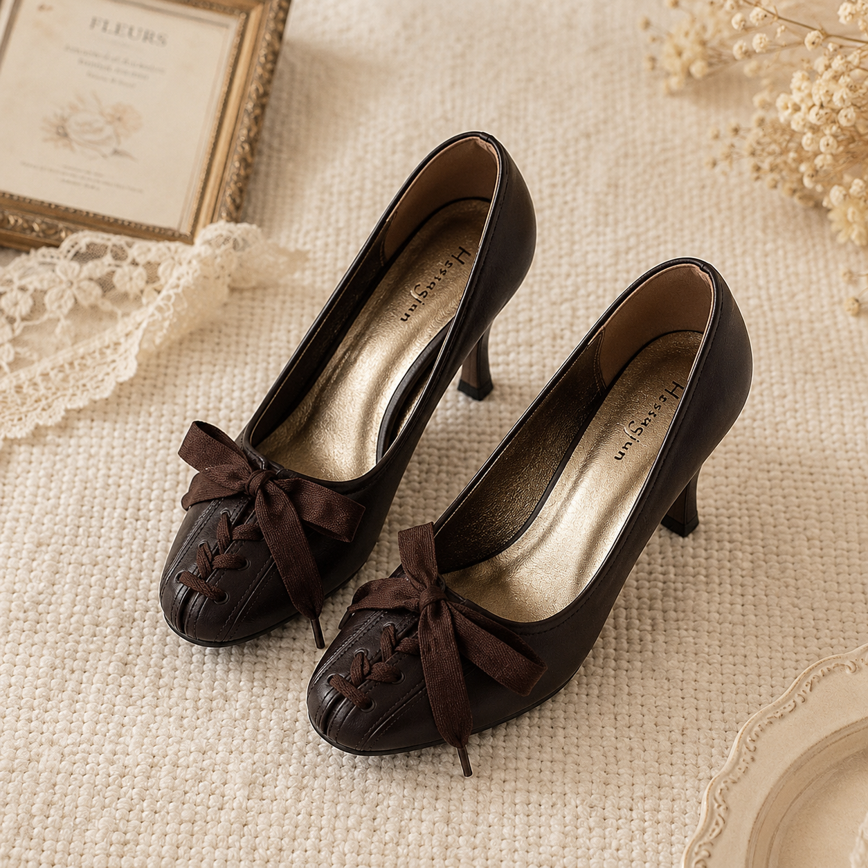 Victorian Muse | Lace-up Bow Stiletto Pumps