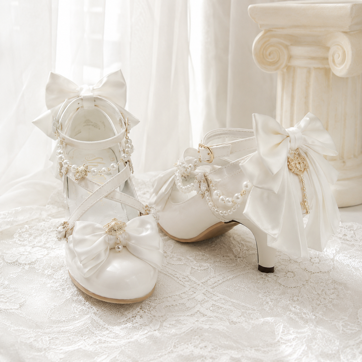 Royal Tea Party | Pearl Chain Cross-Strap Heels