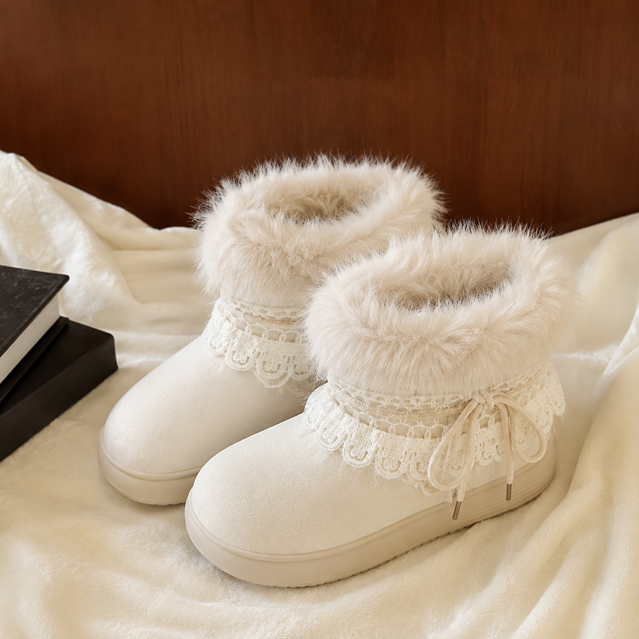 Cozy Cottage | Lace-Trim Fluffy Snow Boots