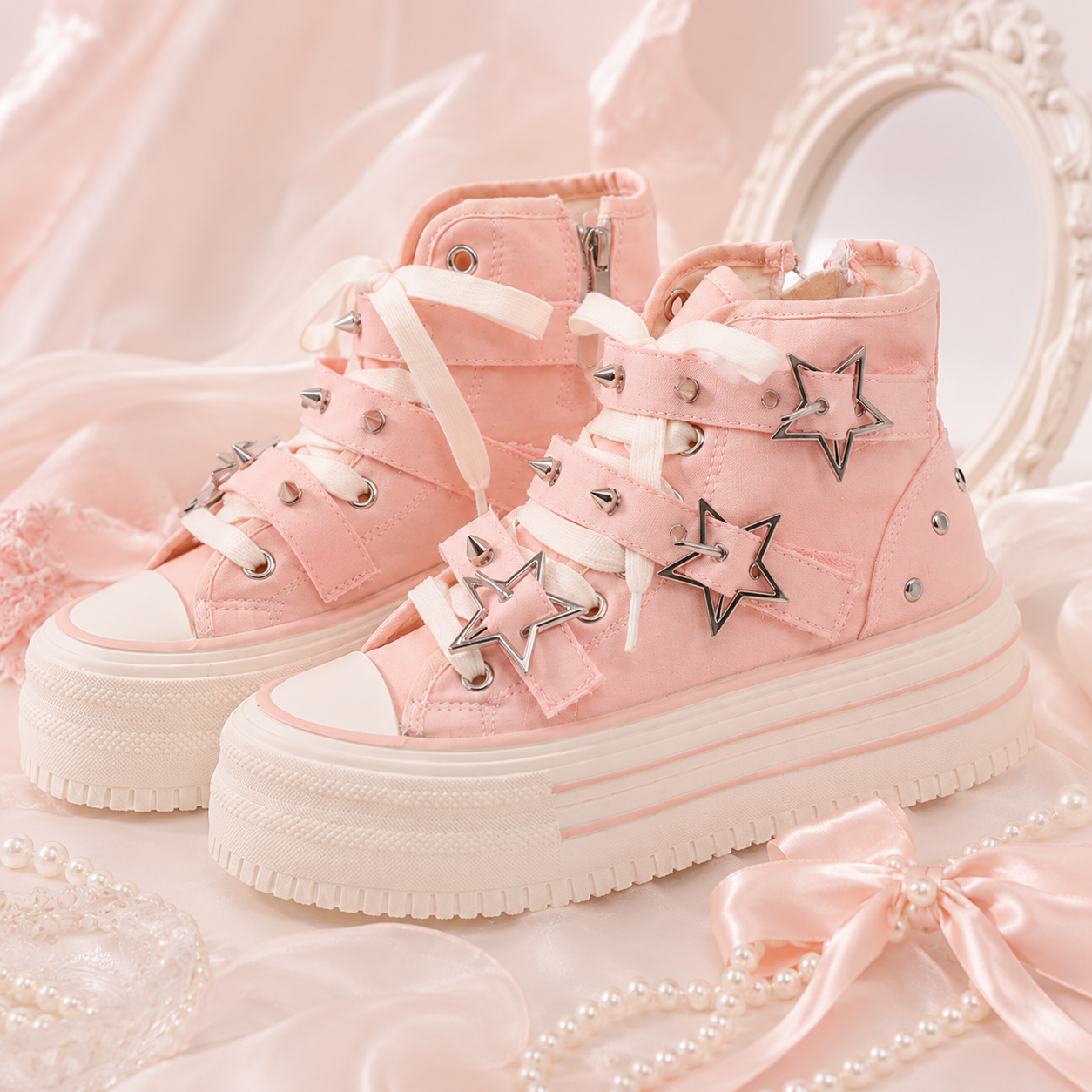 The Cosmic Rebel | Metallic Star Studded Platform Sneakers