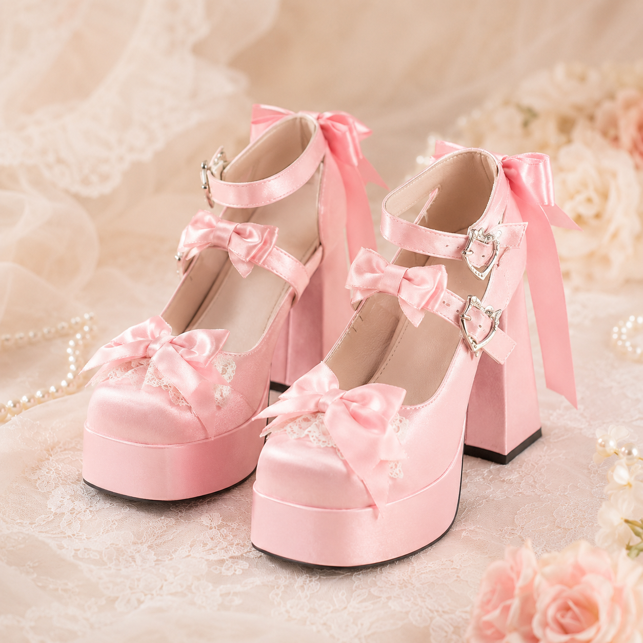 Rose Covenant | Satin Trailing Bow Platform Heels